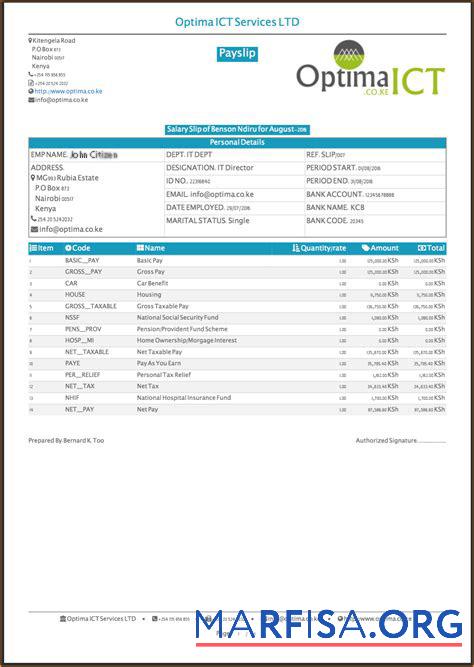 Printable India Optima ICT Services LTD payslip sample
